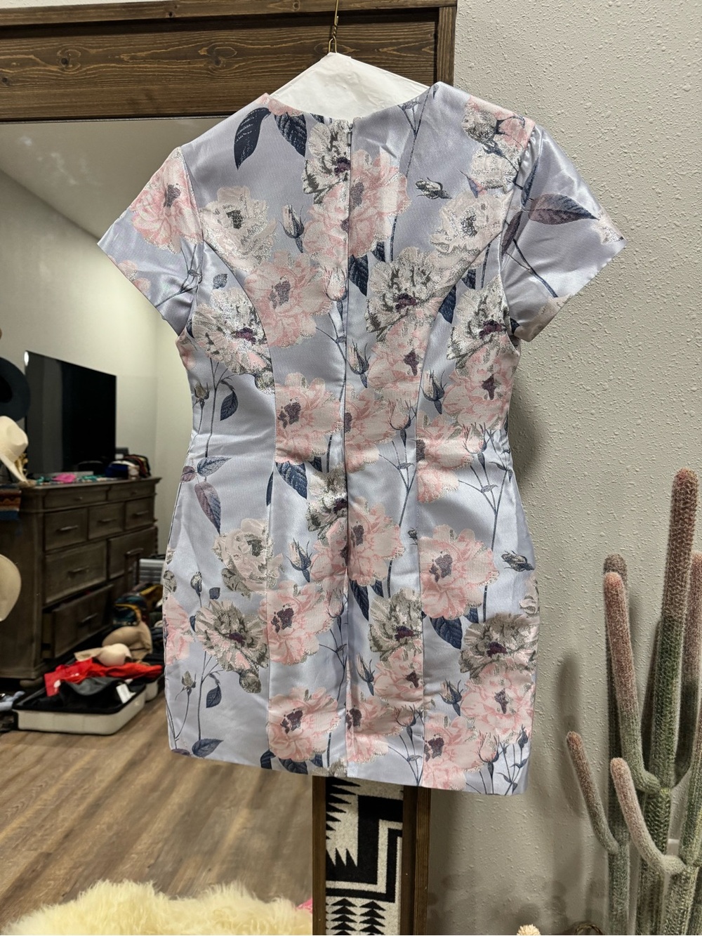 Mac Duggal Pale Blue Floral Mini Dress - Picture 3 of 5